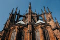 Gorgeous view of Gothic capel cathedral , Monument of German Roman Catholicism Neogothic architecture .the Catholic St. Vitus,