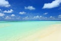 Gorgeous view of Indian Ocean, Maldives. White sand beach, turquoise water, blue sky and white clouds. Royalty Free Stock Photo