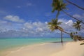 Gorgeous view of Indian Ocean, Maldives. White sand beach, turquoise water, blue sky and white clouds. Royalty Free Stock Photo