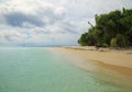 Gorgeous view of Indian Ocean, Maldives. White sand coast line with green trees, turquoise ocean water Royalty Free Stock Photo