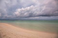 Gorgeous view of Indian Ocean, Maldives. White sand coast line, turquoise ocean water and blue sky with white clouds Royalty Free Stock Photo