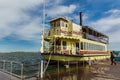 Gorgeous view of old vintage retro steam cruise boat arrived to pickup their passengers