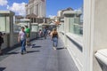 Gorgeous view of pedestrian bridge over Strip road  and Caesars Palace hotel. Las Vegas, Nevada, Royalty Free Stock Photo