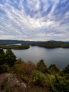 Gorgeous view of Raystown Lake from HawnÃ¢â¬â¢s Overlook near Altoona, Pennsylvania in the fall right before sunset with a view of