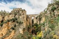 Gorgeous view of Ronda,Andalusia,Spain. Puente Nuevo New Bridge over Guadalevin River.Old Stone bridge,town at the edge of cliff Royalty Free Stock Photo