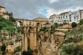 Gorgeous view of Ronda,Andalusia,Spain. Puente Nuevo New Bridge over Guadalevin River.Old Stone bridge,town at the edge of cliff