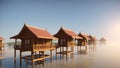 A Gorgeous View Of A Row Of Wooden Houses On A Lake AI Generative