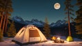 A Gorgeous View Of A Tent And A Campfire In The Snow AI Generative
