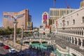 Gorgeous view of territory of Venetian hotel with gondola on water in artificial canal in Las Vegas. Nevada, USA.. Royalty Free Stock Photo