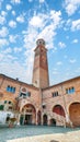 Gorgeous View Torre dei Lamberti clock tower and Medieval stairs of Palazzo della Ragione palace building in Verona Royalty Free Stock Photo