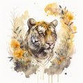 A gorgeous watercolor portrait of a regal tiger