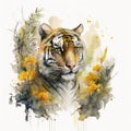 A gorgeous watercolor portrait of a regal tiger