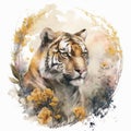 A gorgeous watercolor portrait of a regal tiger