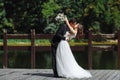 Gorgeous wedding couple. Wedding for two. Pretty bride and stylish groom