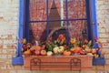 Gorgeous window box full of Fall decorations Royalty Free Stock Photo