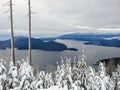 A gorgeous winter landscape on Cypress Mountain overlooking the ocean below Royalty Free Stock Photo