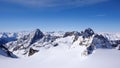 Winter mountain landscape in the Alps of Switzerland with peaks and glaciers Royalty Free Stock Photo