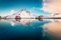 Gorgeous winter sunrise on small fishing village - Ramberg, Lofoten Islands, Norway, Europe Royalty Free Stock Photo