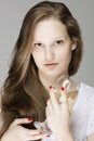 Gorgeous woman with glass of white wine Royalty Free Stock Photo