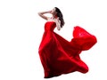 Gorgeous woman in red fluttered dress isolated on white background. Fashion Royalty Free Stock Photo