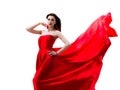 Gorgeous woman in red fluttered dress. Isolated on white background. Fashion Royalty Free Stock Photo