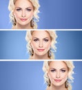 Gorgeous, young blond wearing sapphire crown and earrings over g Royalty Free Stock Photo
