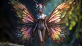 Gorgeous young woman as fairy with rainbow wings. Generative AI