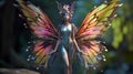 Gorgeous young woman as fairy with rainbow wings. Generative AI