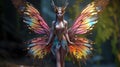 Gorgeous young woman as fairy with rainbow wings. Generative AI