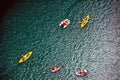 France. Gorges du Verdon. Tourists on pedal boats and canoes navigate the grand cany