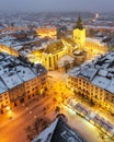 Gorgeus cityscape of winter Lviv city