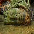 Gorgon Medusa head in underground Basilica Cistern the largest ancient water reservoirs, Istanbul, Turkey Royalty Free Stock Photo