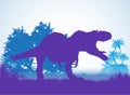 Gorgosaurus Dinosaurs silhouettes in prehistoric environment overlapping layers; decorative background banner abstract vector Royalty Free Stock Photo