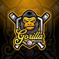 Gorilla ape mascot baseball team logo design vector with modern illustration concept style for badge, emblem and tshirt printing. Royalty Free Stock Photo