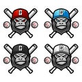 Gorilla ape mascot baseball team logo design vector with modern illustration concept style for badge, emblem and tshirt printing. Royalty Free Stock Photo