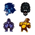 Gorilla, Ape, Monkey, Set of logo mascot, Vector Royalty Free Stock Photo