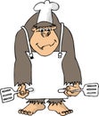 Gorilla with an apron and 2 spatulas
