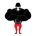 Gorilla bodybuilder. Strong black monkey with big muscles. Athlete wild beast.