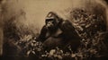 Sepia Tintype: Dignified Gorilla In 19th Century Calotype Print