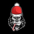 Gorilla christmas head vector illustrations