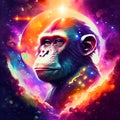 Gorilla in a cosmic space. Illustration of a chimpanzee. AI Generated