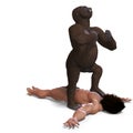 Gorilla defeated the apeman. 3D rendering with