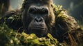 A gorilla eating grass. Generative AI. Royalty Free Stock Photo