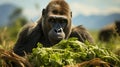 A gorilla eating grass. Generative AI. Royalty Free Stock Photo