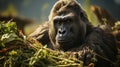 A gorilla eating grass. Generative AI. Royalty Free Stock Photo