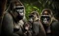 A gorilla family group in the jungle, generative AI