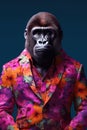 Gorilla in floral jacket half - length frontal view