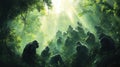 Gorilla Group Gathering in Lush Jungle Royalty Free Stock Photo