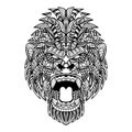 Gorilla head angry mandala zentangle coloring page illustration