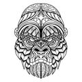 Gorilla head mandala zentangle coloring page illustration